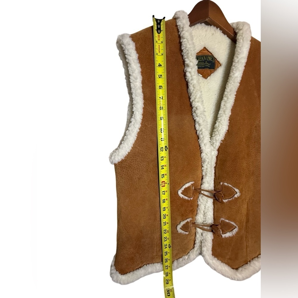Clean Lines Suede Faux Shearling Vest Brown L Classic - Picture 7 of 10